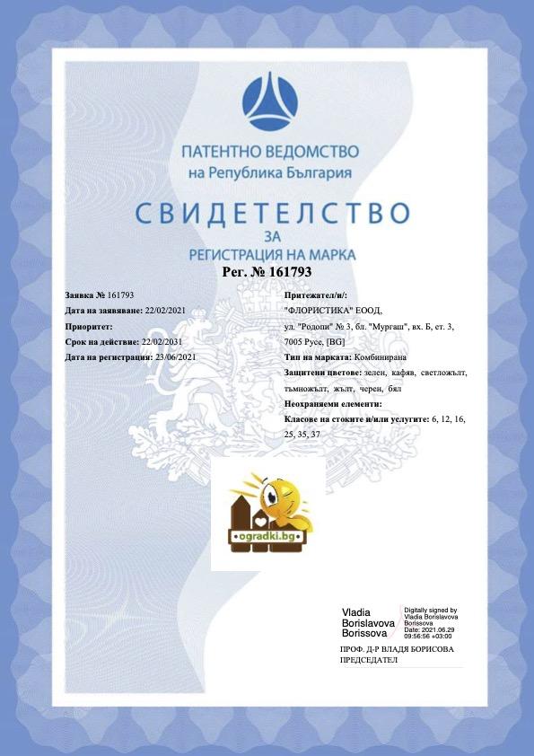 Свидетелство за регистрация на марка Свидетелство за регистрация на марка